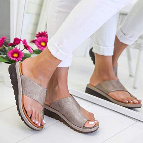 Zbyy Womens Open Toe Ring Sandals Slippers, Summer Sandals For Women Casual Flat Platform Slippers Beach Shoes Gray #TOP2