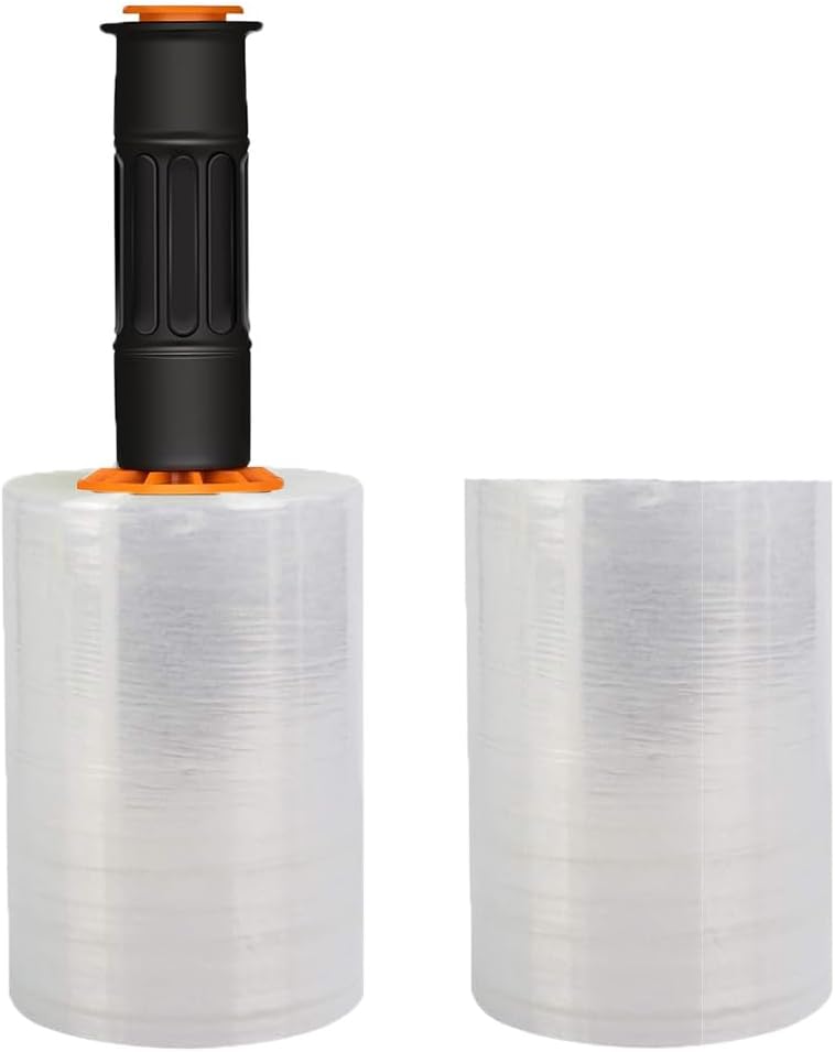 2 Pack Stretch Wrap Film 5 inch X 1000ft with Handle, Clear Plastic Wrap Film Roll