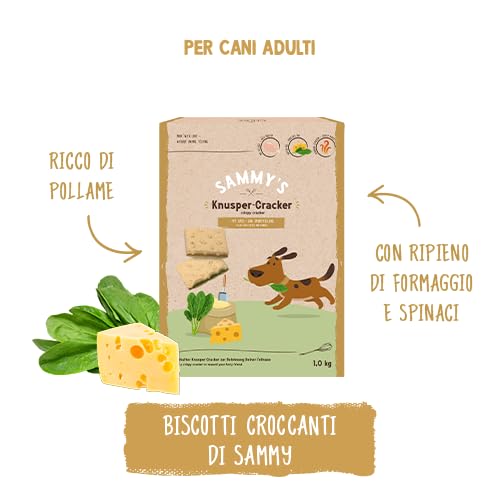 Sammy´s Knusper-Cracker | Herzhafte Snacks für Hunde | Reich an Geflügel | Schonend im Ofen gebacken | Knusper-Cracker mit Käse- und Spinatfüllung | ohne Zuckerzusatz | Trainingssnack | 1x 1 kg