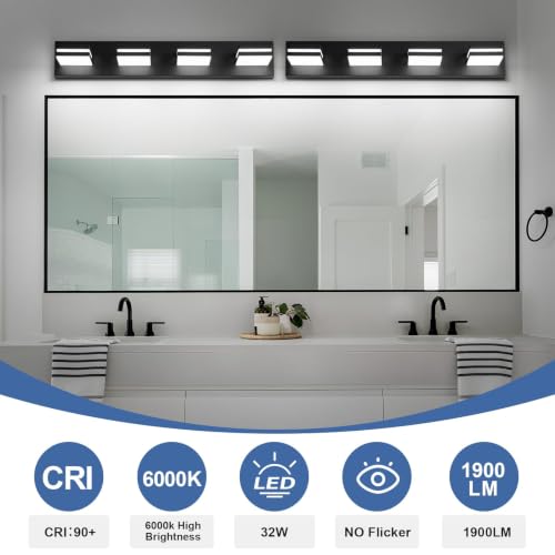 Image of Modern LED Black Acrylic Bathroom Lights Fixtures 4-Light