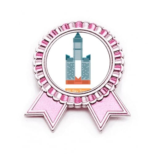 Broche Taiwan Hotel 85 Tour souvenir en métal taille M avec médaille rose