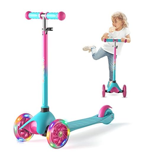 XJD Patinete niño Scooter Desmontable Manillar Ajustable con Cerradura de Dirección con LED Luces Carga Máxima 50kg Patinete de Tres Ruedas para Niños de 2 a 8 Años (Verde-A)