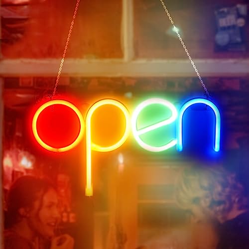 Open LED Neon Signs Light Business Hours Sign,Powered by USB Cord or AAA Batteries Shop Window Store Signs for Cafe Bars Hotel Bookstore Restaurant Bakery Wall Decor
