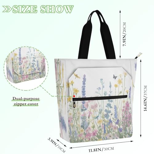 Flowers Book Tote Bag,Large Capacity Handbag with Zipper Perfect for School,Travel,Shopping2