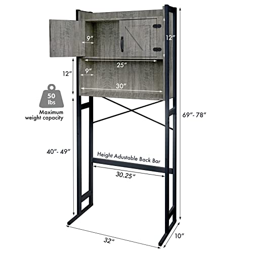 Stephan Roberts Washer or Over The Toilet Storage Cabinet w/Height Adjustable Shelf Laundry Room/Bathroom Organizer, 2-Door Freestanding Rack Space Saver, Grey