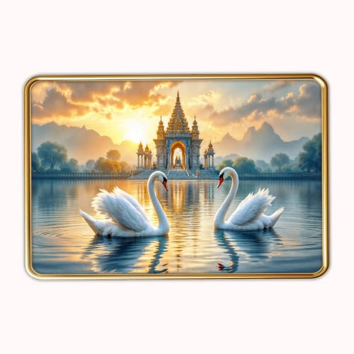 Image of Vastu Swan Pair Photo Frame, Gold, Slim, Sparkle Coated Lamination, 12x18 Inch, for Living Room and Office (Design 8, 30L x 45W cm)