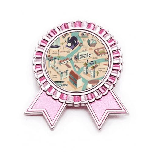 Broche rose Singapour en métal motif itinéraire finitions de taille M