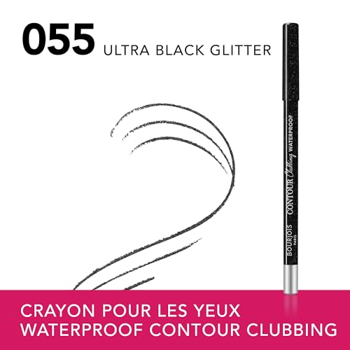 Bourjois Paris Contour Clubbing Crayon Yeux Waterproof, Texture Coulissante et Doux, Formule avec Huiles de Jojoba, N° 55 Ultra Black Glitter, 1.2g