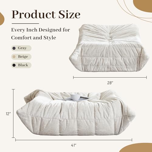 Image of HABUTWAY Bean Bag Ottoman,Memory Foam Foot Rest,Ottoman,Beige | Fireside Chair Ottoman,Memory Foam Lazy Bean Bag Sofa for Living Room,Bedroom,Dorm,Office