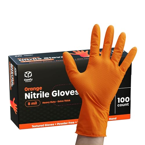 Diamond Texture Gloves, Comfy Package Nitrile Glove, Medium, 100 Count, 8 Mil, For Heavy-Duty Mechanic Rubber Work, Engineer Gloves, Oil Work, Painting, Auto Repair, Industrial, Thicker Type.