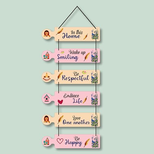 Image of EXPLEASIA Decorative Wall Hanging Wooden Art Decoration Item for Home Office Living Room Bedroom Decoration Items Home Decor Gift Items (Feather Home (BeHappy))