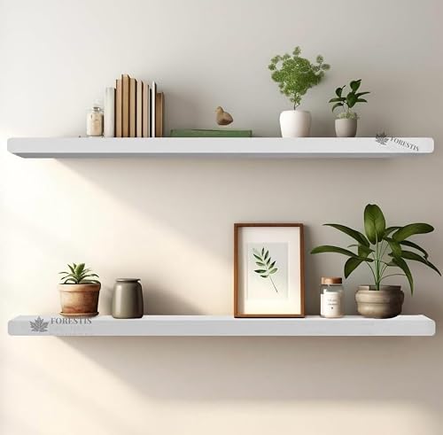 FORESTIS GALLINARIA Aries Wooden Floating Wall Shelf| Wall Rack Shelf | Wall Mount for Living Room, Bedroom, Kitchen… (Set of 2 White, XX-Large (24inches))