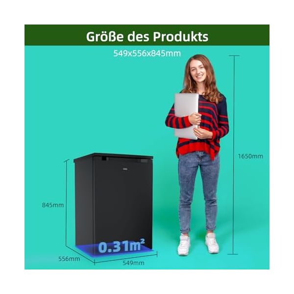 CHIQ 126L Kühlschrank, CSF120BE,Höhe 845 mm, Tiefe 556 mm, 7 Temperaturregelstufen, umkehrbare Tür, Frischhalteschublade, 12 Jahre Garantie auf den Kompressor,39 dB, LED-Beleuchtung, Schwarz – Bild 5