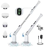 Hymeago Electric Spin Scrubber, Electric Cleaning Brush with Display and 4 Replaceable Brush Heads, 2 Speeds and 3 Angles Adjustable, Cordless Power Scrubber with Extension Arm for Bathroom Floor Tile