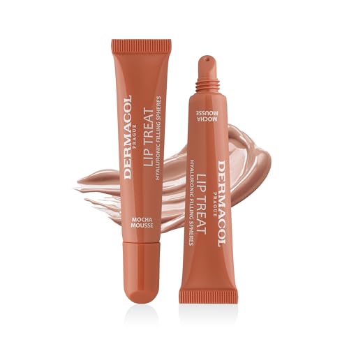 Dermacol Lip Treat Bálsamo labial con esferas rellenadoras de ácido hialurónico - Tratamiento hidratante vegano con textura Melting Touch, brillo y color, 10 ml, no. 8 - Mocha Mousse