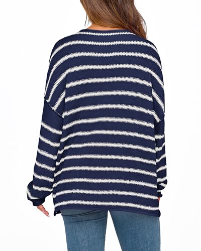 BTFBM Women's Striped Knit Sweaters 2025 Spring Fall Boat Neck Off Shoulder Long Sleeve Oversized Casual Pullover Tops