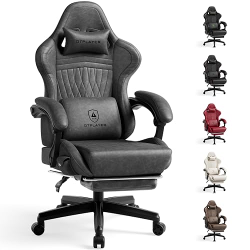 Image of GTPLAYER Gaming Chair with Speakers, Video Game Chairs with Footrest, PC Gamer Chairs for Adults - Padded High Back Ergonomic Reclining Silla Gamer, Linkage Armrest, Ace Pro, Grey