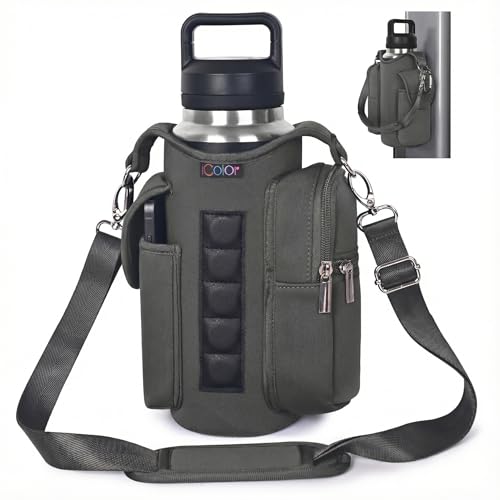 Image of icolor Magnetic Gym Bag Water Bottle Holder Carrier with Phone Pockets & Shoulder Strap Small Gym Bag 5 Built-in Magnets Gym Accessories Organizer Magnetic Bottle Pouch for Men Women (Gray)