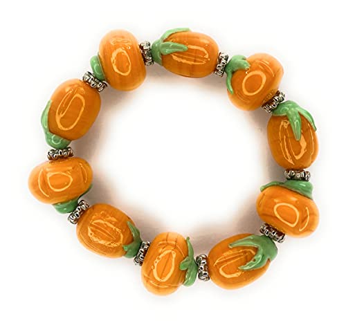 Mapleranch Halloween Pumpkin Lampwork Glass Bead Stretch Bracelet #TOP1