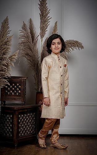 Image of Amzira Men's Soft Cotton Indo Western Kurta Pyjama Set with Mandarin Collared Neck Long Sleeves Button Closure and Solid Pant