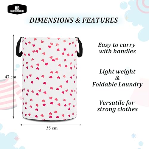 Image of Printed Laundry Basket 48L | Foldable Storage Bag with Handles | Multipurpose Clothes Hamper for Bedroom, Bathroom & Dorm | Non-Woven Fabric (Heart Print) | White | Pack of 1
