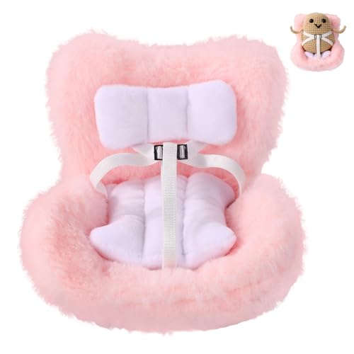 Lyreh Coche Asiento de Peluche, Sofá Decorativo de Seguridad para Muñecas con Cojín Felpa Bonito Rejillas Ventilación Adorno para Exhibir Juguete 10-17cm (Rosa)