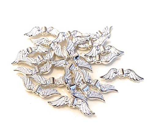 Angel Malone 20pcs of 23mm Guardian Angel-Fairy Wings Charm Spacer Beads Jewellery Making Findings - UK Seller (20pcs Silver)