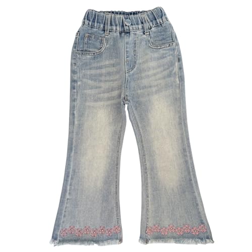 Peacolate 2-10Years Little Big Girls Spring Autumn Embroidered Jeans Trousers Pants for Kid