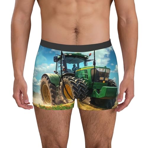 Green Tractor Field Print Underwear For Men Comfy Cozy Holiday Boxer Briefs2
