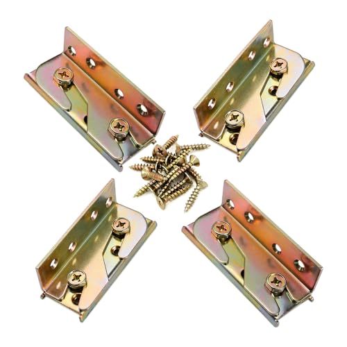 Socell 4 Sets Bed Rail Brackets Heavy Duty No-Mortise Bed Rail Fittings Wooden Bed Frame Connectors with Screws for Headboards Footboards Hold