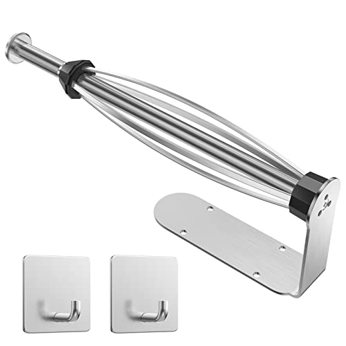 Paper Towel Holder Under Cabinet + Towel Robe Hooks, Single Hand Operable Under Cabinet Paper Towel Holder with Damping Effect Adhesive Wall Mount Paper Towel Rack for Bathroom Kitchen(Silver)
