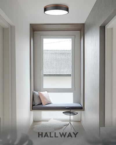 Image of Ken & Ricky 12 inch Modern Flush Mount Ceiling Light,Deep Wood and Black,1 PK