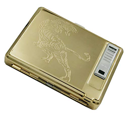 Moonwbak Cigarette Case Lighter, Metal Full Pack 20 Regular Cigarettes Box Holder USB Rechargeable Cigar Lighter Flameless Windproof with USB Cable Best for Birthday Gifts (Tiger)