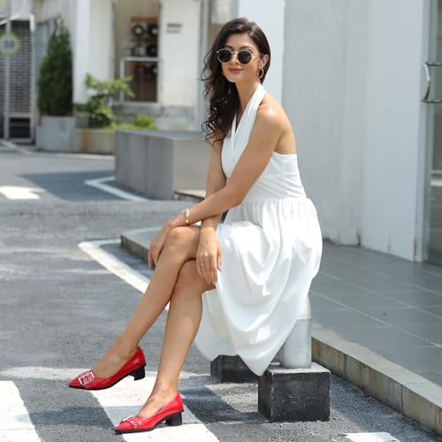 Women's Chunky Low Block Heels Mary Jane Closed Toe Work Pumps, Comfortable Pointed Toe Dress Wedding Shoes,Women's Loafers Leather Penny Loafers Fashion Low Heel Dressy Shoes4