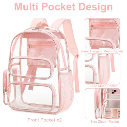 Image of BTOOP Clear Backpack Heavy Duty Transparent Backpack 17 inch See Through Bookbag for College Work Festival Security Padded Strap (Pink)