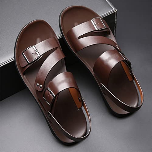 Men's Sandals Solid Color PU Leather Shoes Casual Comfortable Toe Sandals Soft Beach Footwear Male Shoes(47)3