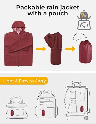 Image of COOFANDY Mens Packable Rain Jacket Lightweight Waterproof Raincoat with Hood Outdoor Rain Gear Travel Hiking Cycling