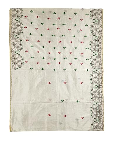 Image of SHRISTI CLOTHINGS Women's Hand Embroidered Cotton Silk Kantha Stitch Saree with Blouse Piece (J420724 OFFWHITED88)
