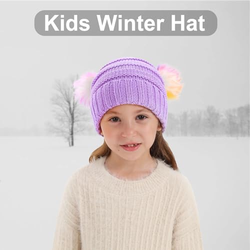 Kids Beanie Hat Winter Knitted Pom Beanie Hat for Toddler Girl with Warm Fleece Lined Indoor Outdoor3