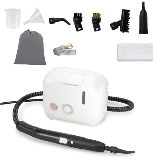 SOARS Limpiador de vapor de mano 1600 W, Presión de vapor: 3 bar, vapor ajustable a 2 niveles, máx. 180℃, tanque de agua: 1L, con 11 accesorios, para sofá, suelo, ventana, cocina (blanco)