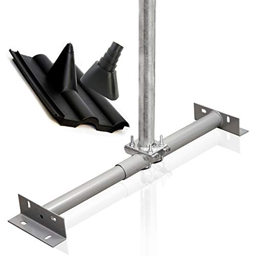 Dachsparrenhalter Montage Set für Satellitenschüssel Sparrenhalter 1m Mast SAT Frankfurter-Ziegel Manschette schwarz