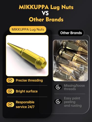 Image of MIKKUPPA M14 x 1.5 Gold Spike Lug Nuts - 24PCS Closed End Lug Nut Set, Compatible with 1999-2022 Chevrolet Silverado, 2001-2022 Chevrolet Tahoe& More，3 /4 inch Hex Spiked Lug Nut with 1 Socket Key