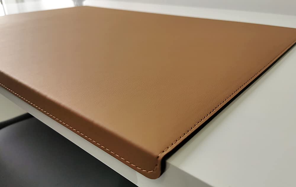 Gewinkelte Schreibtischunterlage mit Kantenschutz Echt Leder Rindsleder 70cm x 48cm Beige