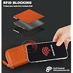 RFID Blocking Leather Wallet for Women Women's Genuine Leather Credit Card Holder Ladies Small Blocked Accordion Wallets with Stainless Steel Zipper Woman Compact Accordian ID Cards Bag Orange – Bild 4