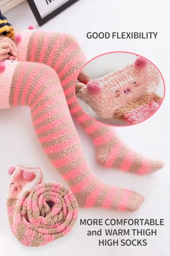 Image of CutiePlusU Womens Thigh High Fuzzy Socks Coral Fleece Over Knee High Sock - 1 Pair