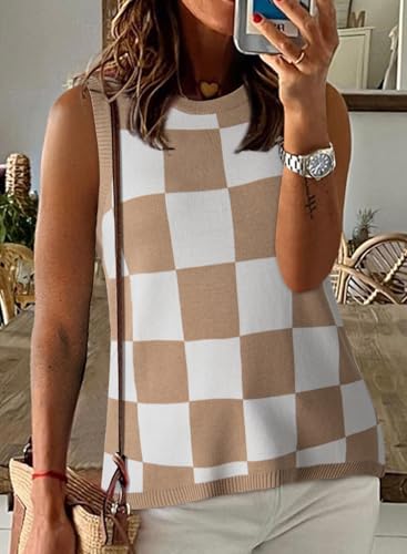 Image of Dokotoo Womens Summer Tops 2026 Casual Striped Color Block High Neck Tank Top Loose Knit High Low Sleeveless Shirts Blouses