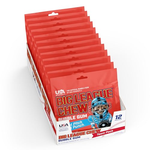 Image of New! Big League Chew Fruit Punch Bubble Gum - Ideal for Baseball Games, Teams, Concessions, Parties, and More | Pack of 12 Bags (2.12oz Each)