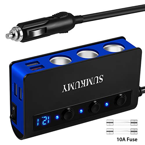 SUMKUMY Cargador Coche USB Carga Rápida QC3.0, [7 en 1] 4 Puertos USB y 3 Puertos Adaptador De Encendedor De Cigarrillos 12V/24V para GPS, Dash CAM, Sat Nav, iPhone,Teléfono, iPad, Tableta, y etc