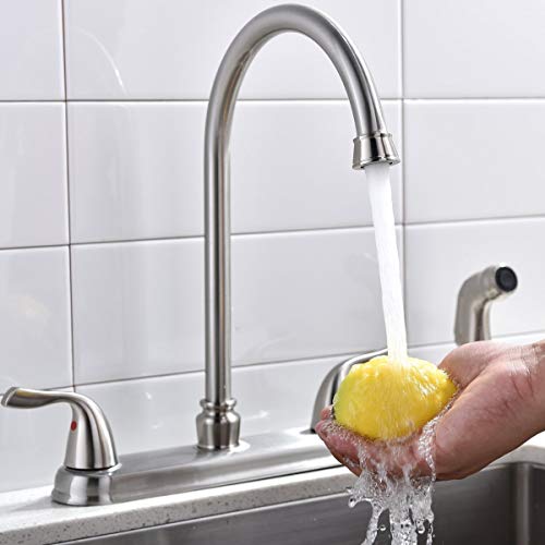 SHACO Modern Two Handle High Arc Brushed Nickel Kitchen Faucet, Stainless Steel 360 Swivel Kitchen Faucet with Side Sprayer