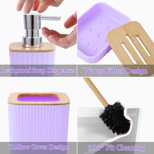 XLHOMO Purple Bathroom Accessories Set, 24PCS Bathroom Accessory Set with Shower Curtain, Bath Towels, Trash Can, Soap Dispenser, Purple Bathroom Accessories for Home by XLHOMO - Image 3